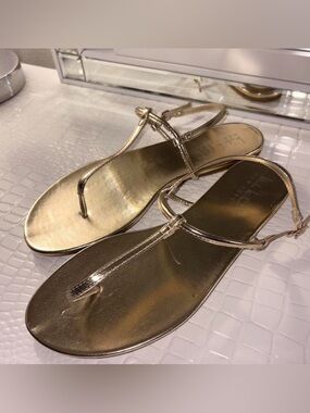 Metallic Gold Women's T-Strap Sandals